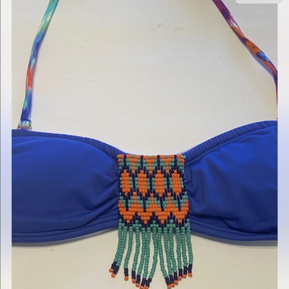 OndadeMar Women’s Mirage Bandeau Bikini Set Hand Embroidered Beading Blue XS - Picture 11 of 12